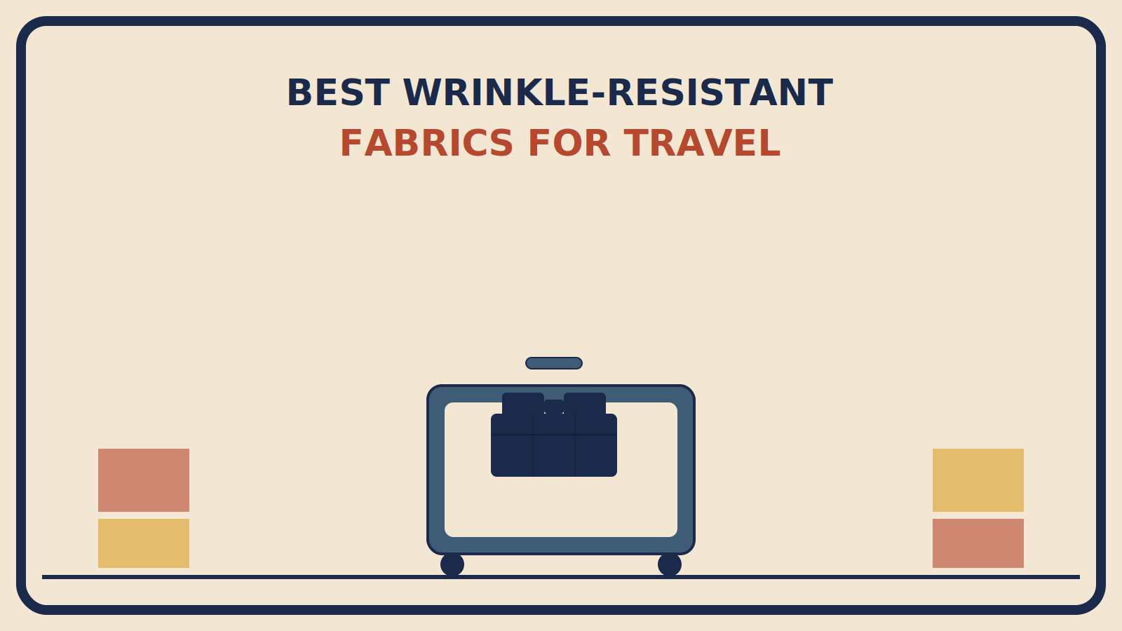 Folded dark navy shirt resting on an open suitcase, with fabric swatch blocks in the background